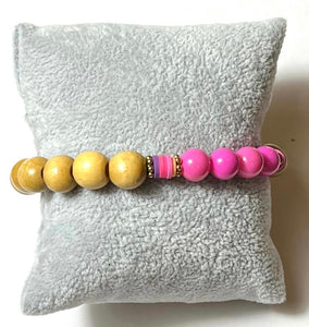 L & J COLLECTION BRACELET: STACKER PASTEL W WOOD (PINK)