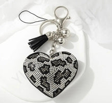 Load image into Gallery viewer, KEYCHAIN: RHINESTONE LEOPARD HEART (SILVER/BROWN)
