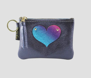 GENUINE LEATHER KEY CHAIN POUCH: HEART (BLACK)