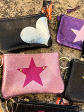 Load image into Gallery viewer, GENUINE LEATHER KEY CHAIN POUCH: STAR (ROSE W FUSCHIA)
