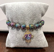 Load image into Gallery viewer, L &amp; J COLLECTION BRACELET: STACKER HAMSA RHINESTONE HEART CHARM
