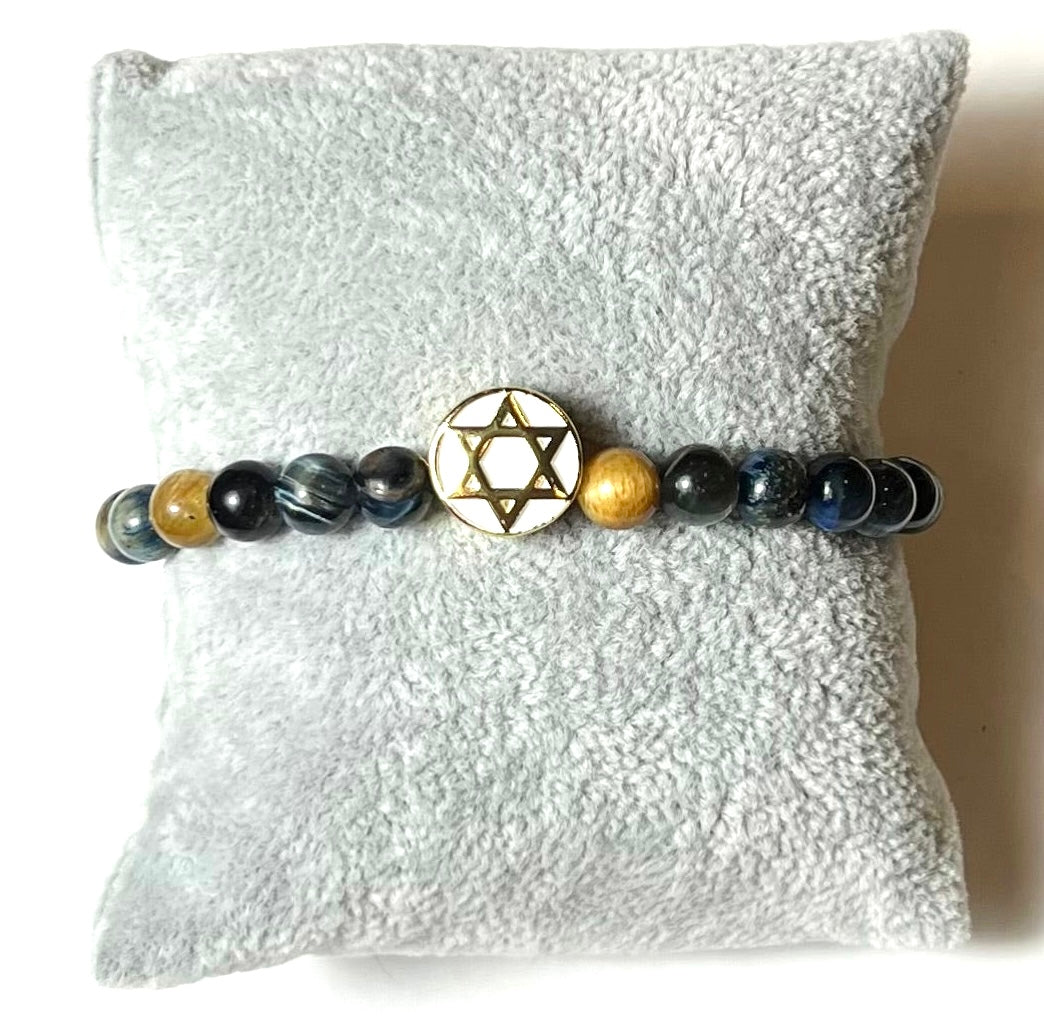 L & J COLLECTION BRACELET: STACKER JEWISH STAR WHITE CHARM.