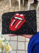 Load image into Gallery viewer, BEADED POUCH: ROCK LIPS W CHAIN (WHITE/BLACK)
