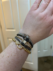 BRACELET: LOBSTER CLASP GOLD BEAD W PAVE  (GOLD/SILVER)