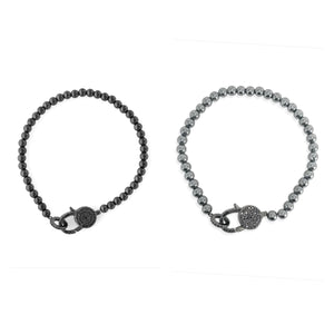 BRACELET: LOBSTER CLASP BEAD W PAVE (GUNMETAL/BLACK)