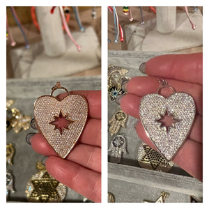 CHARM: RHINESTONE PAVE HEART with Starburst (SILVER/ROSE GOLD)