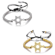 Load image into Gallery viewer, BRACELET: GOLD BEAD ADJUSTABLE PAVE JEWISH STAR (SILVER/GOLD)
