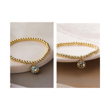 Load image into Gallery viewer, BRACELET: GOLD BEAD BALL EYE (BLACK/BLUE)
