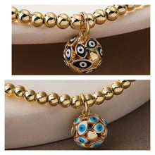 Load image into Gallery viewer, BRACELET: GOLD BEAD BALL EYE (BLACK/BLUE)
