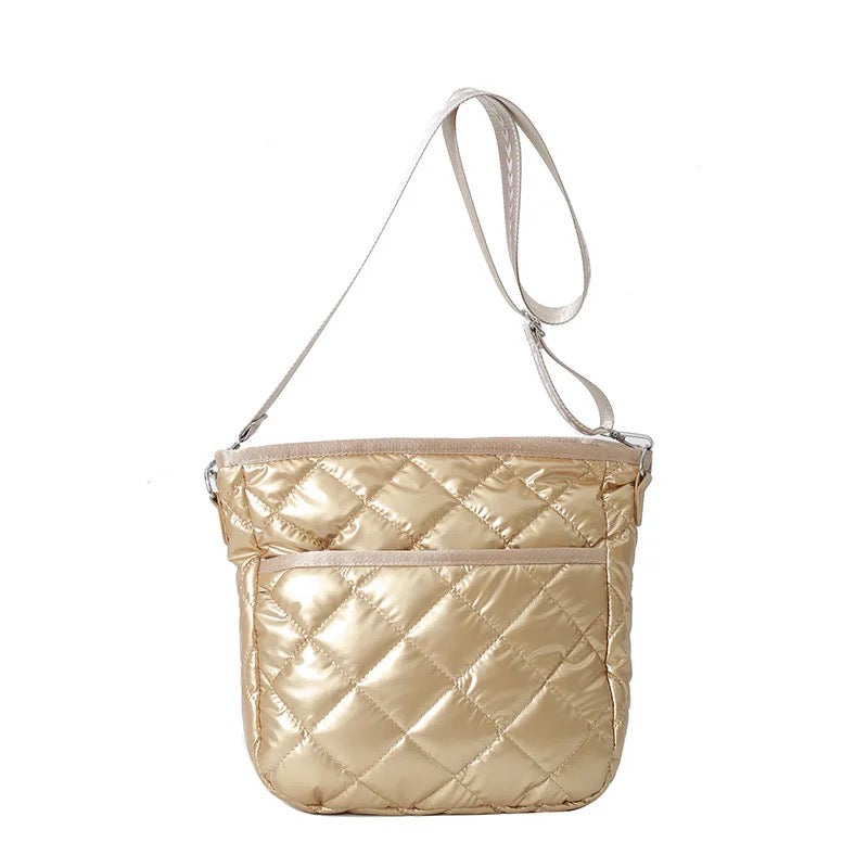 PUFFER QUILTED CROSSBODY: GOLD