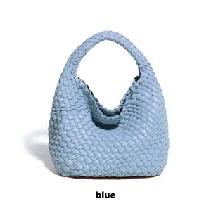 WOVEN NEOPRENE BUCKET BAG: LIGHT BLUE