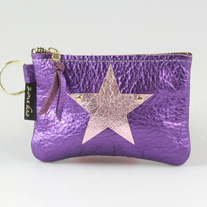 GENUINE LEATHER KEY CHAIN POUCH: STAR (PURPLE)