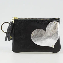 Load image into Gallery viewer, GENUINE LEATHER KEY CHAIN POUCH: HEART (BLACK)
