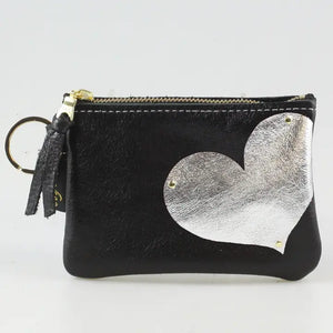 GENUINE LEATHER KEY CHAIN POUCH: HEART (BLACK)