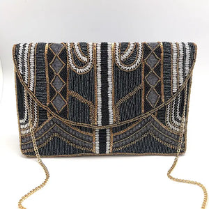 CLUTCH BAG: BEADED ART DECO HEMATITE