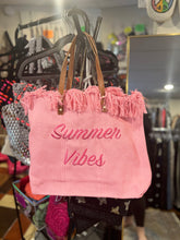 Load image into Gallery viewer, SALE CANVAS FRINGE TOTE: SUMMER VIBES (PINK)
