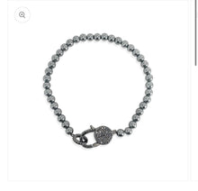 Load image into Gallery viewer, BRACELET: LOBSTER CLASP BEAD W PAVE (GUNMETAL)
