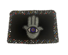 Load image into Gallery viewer, BEADED COIN PURSE: VELVET HAMSA (BLACK)
