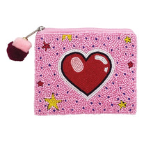 Load image into Gallery viewer, BEADED COIN PURSE: PINK RED HEART
