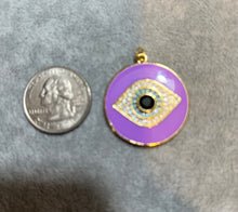 Load image into Gallery viewer, NECKLACE: PAPERCLIP CHAIN W ENAMEL EVIL EYE (PURPLE)
