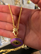 Load image into Gallery viewer, NECKLACE: PAPERCLIP CHAIN W ENAMEL EVIL EYE (PURPLE)
