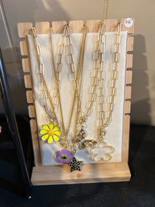 NECKLACE: PAPERCLIP CHAIN W ENAMEL EVIL EYE (PURPLE)