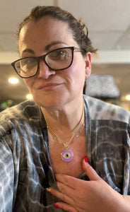 NECKLACE: PAPERCLIP CHAIN W ENAMEL EVIL EYE (PURPLE)