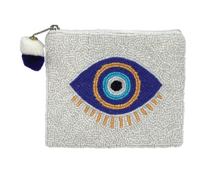 BEADED POUCH: EYE WHITE GOLD