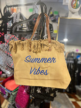 Load image into Gallery viewer, SALE CANVAS FRINGE TOTE: SUMMER VIBES (TAN)
