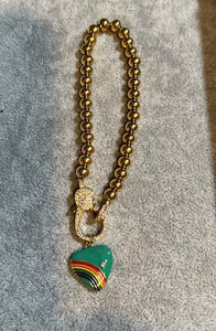 BRACELET: GOLD BEAD WITH ENAMEL HEART CHARM (CHOOSE COLOR)