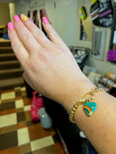 Load image into Gallery viewer, BRACELET: GOLD BEAD WITH ENAMEL HEART CHARM (CHOOSE COLOR)
