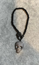 Load image into Gallery viewer, BRACELET: BEAD BLACK W PAVE SKULL
