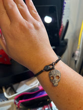 Load image into Gallery viewer, BRACELET: BEAD BLACK W PAVE SKULL
