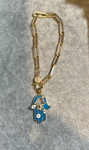 Load image into Gallery viewer, BRACELET: PAPERCLIP PAVE LOBSTER CLASP W HAMSA CHARM
