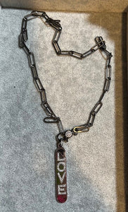 NECKLACE: PAPERCLIP CHAIN W PAVE LOVE BAR