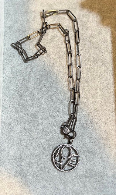 NECKLACE: PAPERCLIP CHAIN W PAVE LOVE CIRCLE
