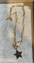 Load image into Gallery viewer, NECKLACE: PAPERCLIP CHAIN W ENAMEL STARS W STONES (BLACK OR WHITE)
