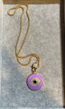 Load image into Gallery viewer, NECKLACE: PAPERCLIP CHAIN W ENAMEL EVIL EYE (PURPLE)
