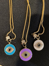 Load image into Gallery viewer, NECKLACE: PAPERCLIP CHAIN W ENAMEL EVIL EYE (WHITE)
