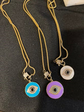 Load image into Gallery viewer, NECKLACE: PAPERCLIP CHAIN W ENAMEL EVIL EYE (BLUE)
