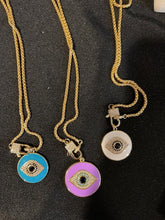 Load image into Gallery viewer, NECKLACE: PAPERCLIP CHAIN W ENAMEL EVIL EYE (PURPLE)
