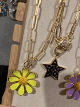 Load image into Gallery viewer, NECKLACE: PAPERCLIP CHAIN W ENAMEL STARS W STONES (BLACK OR WHITE)
