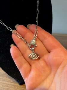 NECKLACE: PAPERCLIP CHAIN W PAVE EYE CHARM