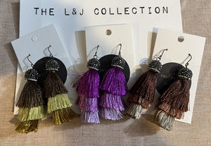 L & J COLLECTION EARRING: FRINGE DROP (BROWNS)