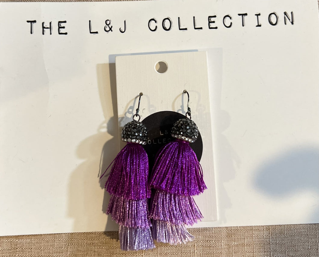 L & J COLLECTION EARRING: FRINGE DROP (PURPLE)