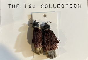 L & J COLLECTION EARRING: FRINGE DROP (BROWNS)