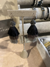 Load image into Gallery viewer, L &amp; J COLLECTION EARRING: FRINGE DROP (BLACK GREY)
