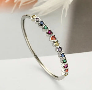 BRACELET: BANGLE RAINBOW HEART STONES