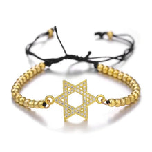 Load image into Gallery viewer, BRACELET: GOLD BEAD ADJUSTABLE PAVE JEWISH STAR (SILVER/GOLD)
