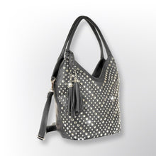 Load image into Gallery viewer, VEGAN BAG: RHINESTONE ACCENT CHEVRON PATTERN (BLACK)
